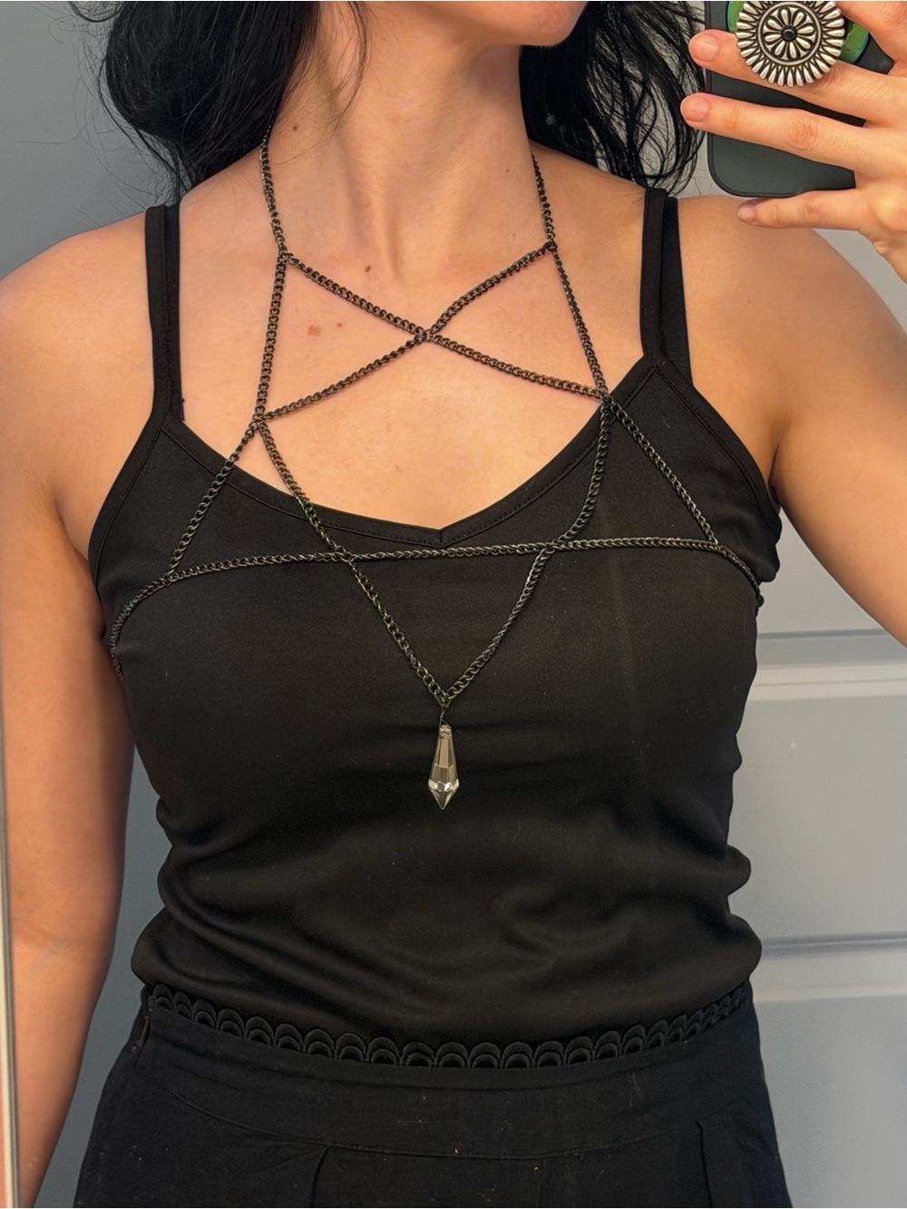 Black Chain Pentagram with Crystal Pendant